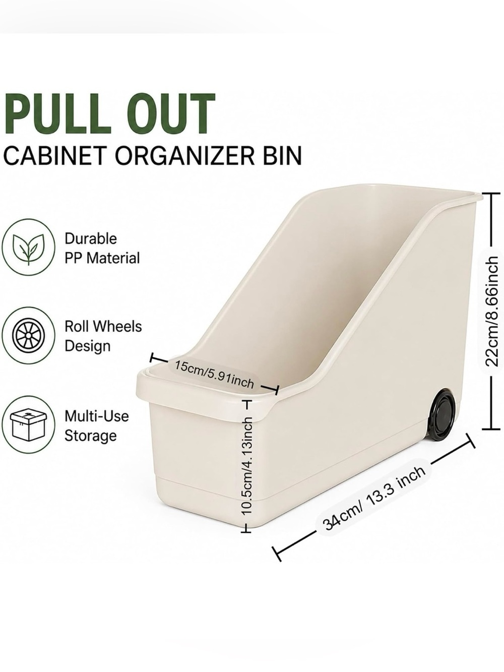 Pull Out Cabinet Organizer Bin with Roll Wheels for Kitchen Bathroom